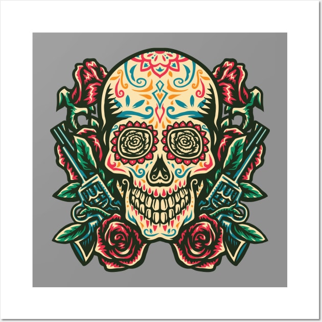 Calevera y rosas - dia de muertos - clean design Wall Art by verde